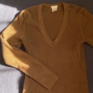 Old Navy Ribbed V-Neck Brown Sweater
